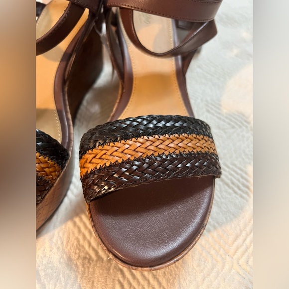 Mossimo Vondra Platform Heel Pumps Braided Tan Black Wood tone Sole 70s Size 8.5 - Picture 15 of 16